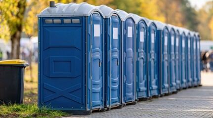 Row of clean portable toilets